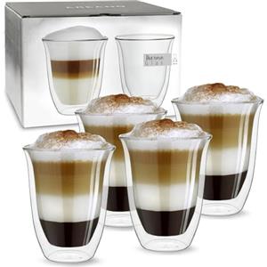 Creano Set 4 Tazze Cappuccino 250ml Doppia Parete in Vetro Borosilicato - Bicchieri Termici Isolanti per Caffè Tè Latte - Design Elegante Regalo Premium - Set: 4x 400ml DG-V (confezione da 1)