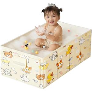 ROUSKY Vaschetta Bagnetto Neonato Pieghevole, Vaschetta Bagno Bambino Portatile 0-3 Anni, Vasca per Neonati Salva Spazio con Motivo Animale, in PVC, per Doccia, Viaggio e Casa, Gialla