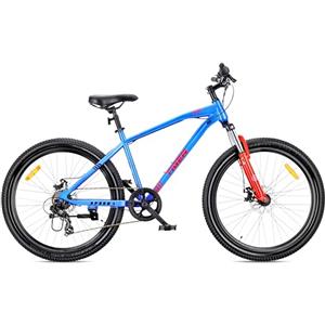 sun baby TIGER BIKE Bicicletta da 26 pollici, mountain bike per ragazzi e uomini, bici da montagna 26 - telaio in acciaio, 7 marce, freni a disco, ammortizzatore - Blu-Arancione
