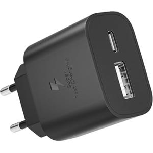 Sanronang Caricatore USB C, 25W Caricabatterie a Ricarica Super Veloce per Sumsamg Galaxy S25/S24/S23/S22/S21/S20 Ultra/FE/S10/S9/A56/A55/A54/A36/A35/A26/A25/A16/A15, 2-Porte USB-C&USB-A Alimentatore Spina