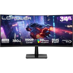 LC-Power LC-M34QC Monitor da gioco curvo 34 Zoll Ultrawide WQHD, 3440x1440 Display, 21:9, 1500R, 180Hz, 1ms MPRT, VA, HDR10, Adaptive Sync, 2xHDMI 2.0, 2xDP 1.4 [Classe di efficienza energetica F]