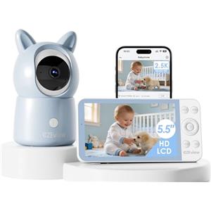 CZEview 5,5" 2.5K Baby Monitor Video e Audio, Luce Notturna & Musica, Telecamera Bambini, Controllo Tramite APP Mobile & Monitor (Blu)