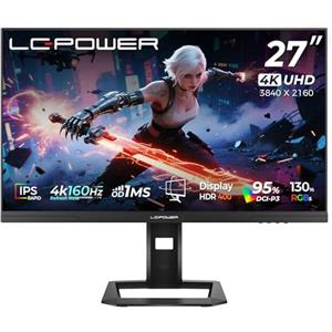 LC-Power M27UFD Monitor Gaming 27 Pollici, Dual Mode UHD 4K (3840×2160) 160Hz | FHD 320Hz, 1ms OD, Rapid IPS, 130% sRGB, AdaptiveSync, HDR400, HDMI 2.1, DP 1.4, VESA,