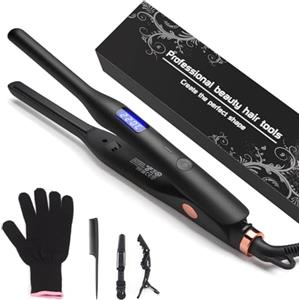 JAETON Mini Piastra Per Capelli, professionale piastra per capelli corti, barba e frangia, piastra per capelli in titanio con riscaldamento temperatura regolabile (Nero)