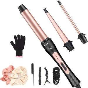 JAETON Ferro Arricciacapelli Set 3 in 1, 9-32mm Ferro Arricciacapelli Professionale con Rivestimento in Ceramica Arricciacapelli con 3 Ferri di Diverso Diametro, con guanti