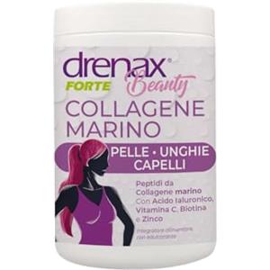 PALADIN PHARMA SpA Drenax Forte Beauty Collagene Marino - Integratore Alimentare con Peptidi di Collagene Marino Idrolizzato, Acido Ialuronico, Vitamina C, Biotina e Zinco - Supporto Pelle Capelli Unghie - 240 g