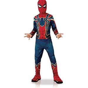 RUBIE'S AVENGERS Ufficiale - Costume classico per bambini IRON SPIDER Costume Spiderman completo taglia 7-8 anni con tuta copri stivali e passamontagna dal film Avengers Infinity War