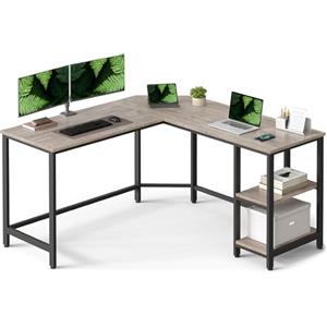 VASAGLE Scrivania per Computer a Forma di L, 138 x 138 x 76 cm, Scrivania ad Angolo con 2 Ripiani, per Ufficio Studio, Greige e Nero LWD72MB