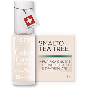 PODERM Smalto Cura per Unghie con Tea Tree - Milky | Swiss Lab - 8ML | Arricchito con Tea Tree, Silicio & Biotina | Purifica, Schiarisce & Nutre le Unghie Gialle | Creato da una Podologa