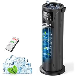 CosmartAir Condizionatore mobile 4 in 1 Silenzioso 28dB, Rinfrescante d'Aria Modo Tempesta, Oscillazione 120°, 4 velocità Vento Naturale 3D Sonno, 2 Nebbie, Timer 8H per Camera Ufficio(Nero)