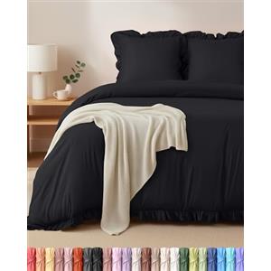 Utopia Bedding Copripiumino a Volant Una Piazza e Mezza - Microfibra Copripiumino 200x200cm + Federe 80x80cm - Nero