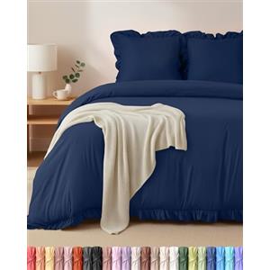 Utopia Bedding Copripiumino a Volant Una Piazza e Mezza - Microfibra Copripiumino 200x200cm + Federe 80x80cm - Blu Navy