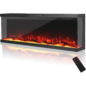 MachenFlame 50" Camino elettrico a 3 lati, inserto panoramico in vetro per montaggio a parete con fiamma a 9 colori, riscaldatore a camino indipendente, 900 W/1800 W, Nero
