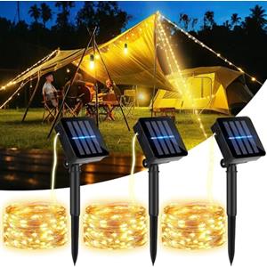 Pavlleen 3 luci solari per esterni, 12M 120LED Catena Luminosa Esterno Solare, IP65 Impermeabile, 8 modalità, per giardino, balcone, feste, matrimoni, campeggio, cortile, decorazioni natalizie