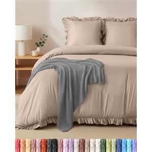Utopia Bedding Copripiumino a Volant Matrimoniale 240x220 - Microfibra Copripiumino 240x220cm + Federe 65x65cm - Beige