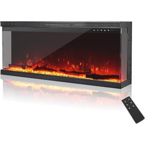 MachenFlame 40" Camino elettrico a 3 lati, inserto panoramico in vetro per montaggio a parete con fiamma a 9 colori, riscaldatore a camino indipendente, 900 W/1800 W, Nero