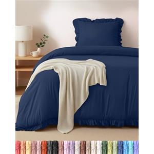 Utopia Bedding Copripiumino a Volant Singolo - Copripiumino in microfibra 135x200 cm + Federa 80x80 cm - Blu Navy