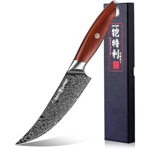 Kitory Coltello Disossatore 15 cm, Acciaio Damasco 73 Strati 10Cr15CoMoV, Flessibile e Preciso, Manico in Legno di Sandalo Rosso, Full Tang Professionale