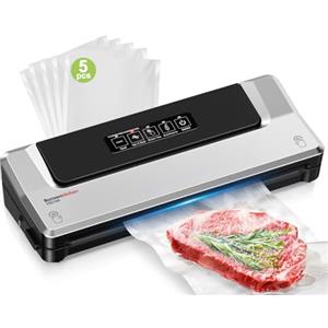 Bonsenkitchen Macchina Sottovuoto per Alimenti 4 in 1 - Macchina Sottovuoto per La Cottura Sottovuoto e La Conservazione di Alimenti Freschi, Con Modalità Vuoto Esterno, con 5 sacchetti sottovuoto