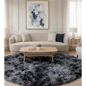 VOFUSHON Tappeto Rotondo 100 CM Grigio Nero Tappeto Bambini Shaggy Tappeti Lavabili Antiscivolo