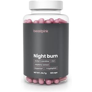 BeastPink GymBeam BeastPink Night Burn - Integratore Alimentare Notturno per Donne, Con CLA, L-Carnitina ed Estratto di Lampone, 120 Capsule
