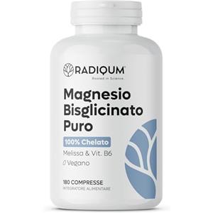 RADIQUM Magnesio Bisglicinato Puro | 3360 mg di Magnesio Glicinato ad alto assorbimento | 180 Compresse | Stress, Stanchezza, Crampi e Sonno | Vitamina B6 e Melissa | Vegan | Senza glutine