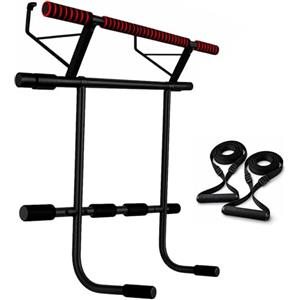 OcioDual sBarra per Trazioni con Stazione Dip e Cinghie di Sospensione, Barra per Trazioni da Porta Maniglie Elastiche e Antiscivolo in Schiuma, Pull Up Bar Door, Dips