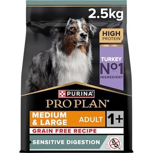 PURINA PRO PLAN | Sensitive digestione | Crocchette senza cereali per cani adulti di grandi e medie dimensioni | Promuove un sistema digestivo sano | Ricco di tacchino | Crocchette | Borsa | Set (4 x