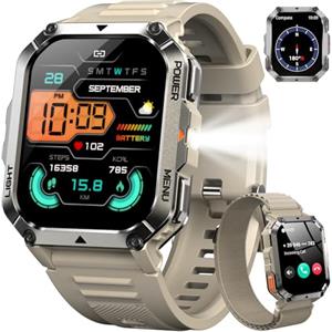 IOWODO Smartwatch Uomo Militare 2.01" con Chiamate Bluetooth, Batteria 900mAh, Torcia LED, Bussola, IP68 Impermeabile, Monitoraggio Cuore/Ossigeno nel Sangue/Sonno, 123 Modalità Sportive, 2 Cinturini