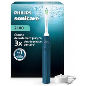 Philips Sonicare Serie 2100 - Spazzolino da denti elettrico sonico, elimina 3 x più piastre, sensore di pressione, SmarTimer & QuadPacer, Blu cobalto (HX4021/04) (Blu marino)