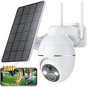 YESKAMOU 3K Telecamera Wi-Fi Esterno Senza Fili a Batteria, 360° PTZ Videocamera Sorveglianza con Pannello Solare, 2.4GHZ&Bluetooth, Visione Notturna a Colori, Allarmi PIR, Rilevazione di Movimento