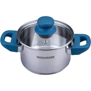 FACKELMANN Pentola Essential Ø 14 cm in acciaio inox, manici in bachelite blu scuro, fondo capsula a risparmio energetico, con coperchio in vetro, colore: blu
