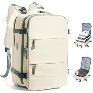 VENATIN Zaino da Viaggio con Sottovuoto con Pompa Zaino Easyjet 45x36x20 baggalio mano Sottovuoto con Compressione per uomo e donna, bianco verde