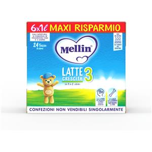 Mellin 3 Latte Crescita Liquido 6x1000ml - Formula per bambini da 1 a 2 anni con ferro, calcio e vitamina D