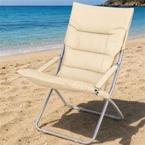 BAKAJI Spiaggina Pieghevole Portatile Sedia Canapone Sdraio Richiudibile Struttura in Tubolare di Alluminio Rivestimento in Tessuto Oxford Imbottito per Spiaggia Mare Campeggio (Beige)