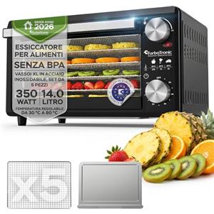 TurboTronic By Z-LINE TurboTronic FD14 - Disidratatore Alimentare 14 L con 5 Vassoi - Essiccatore Alimentare a 5 Ripiani per Frutta, Verdura, Funghi, Carne, Pesce ed Erbe - Temperatura e Timer Regolabili (Black)