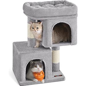 Feandrea Albero per Gatti, 67 cm, Tiragraffi, S, Condominio per Gattini Fino a 3 kg, Ampio Posatoio, 2 Grotte, Graffiatoio, Grigio Chiaro PCT611W01