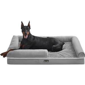 Feandrea Cuccia per Cani Ortopedica, Letto Divano per Animali, Imbottitura Morbida, Bordi Rialzati, Copertura Sfoderabile e Lavabile, 120 x 85 x 18 cm, Fondo Antiscivolo, Grigio Chiaro PGW078G02
