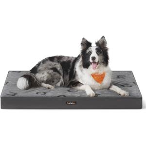 Feandrea Cuccia per Cani, Lettino per Animali, Gommapiuma Preformata Ondulata, con Maniglia, Sfoderabile, Uso a Doppio Lato, Impermeabile, Taglia XL, 105 x 73 x 10 cm, Grigio Tortora PGW243G01