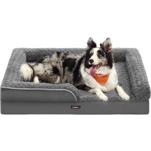 Feandrea Cuccia Cane Interno, Cuccia per Cani, Lettino per Animali, Ortopedico con Gommapiuma Ondulata, Bordi Rialzati, Copertura di Peluche Sfoderabile,106 x 81 x 18 cm, Grigio Ardesia PGW253G02