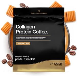 THE PROTEIN WORKS Protein Works | Collagen Protein Coffee - GOLD Innovation, Caffè al Collagene, Collagene Bovino Idrolizzato con Vitamina C, Peptidi Tipo 1 e 3, Caramel Latte, 19 Porzioni, 475g