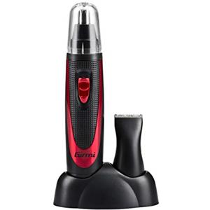 Girmi RC02 Rasoio Rifinitore, Lame in metallo, Base d'appoggio con alloggiamenti, Regola peli di naso, orecchie, basette e sopracciglia, Accessorio rifinitore naso/orecchie, Rosso/Nero