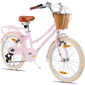 KEANO Poppy bicicletta per bambine dai 6 ai 9 anni, 20 pollici, 7 marce e cestino, rosa