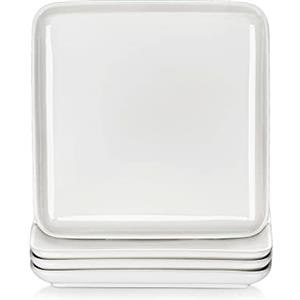 MALACASA Serie IVY, 8 Pezzi Servizio di Piatti, Servizio da Tavola in Porcellana, 10" Quadrato Bianco Piatto Piano (25.5 * 25.5 * 2.5cm)