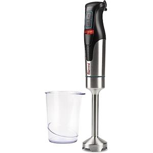 Girmi MX38 Frullatore ad Immersione, 800 W, Motore DC, 2 velocità, 4 Lame Inox, Fusto Inox, Bicchiere incluso, Nero