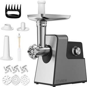 STANEW 3500 W tritacarne elettrico, 3 in 1, con 3 piastre in acciaio inox, Kubbe e 3 tubi per farcire per salsicce, capacità 3,5 kg/min,3 lame, Propower motore in rame