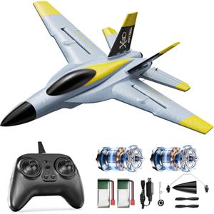 DEERC Aereo Telecomandato Brushless a 4 Canali, Giroscopio Avanzato, Acrobazie Flip a 360°, Avviso Batteria Scarica, Aereo RC con 2 Batterie, Facile da Pilotare per Adulti e Bambini