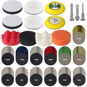 ACOMTUO 145 Pezzi Kit Lucidatura Auto - Dischi Abrasivi 75mm, Kit Lucidatura Fari Auto, Disco Abrasivo, Carta Abrasiva a Umido e a Secco, Tamponi per Lucidatura con Utensili Rotanti per Auto, Legno, Metallo