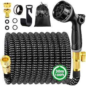 WEVOL Tubo Acqua Giardino 30 Metri, Tubo Estensibile da Giardino con Adattatori da 1/2" e 3/4", Canna Acqua Giardinos con 10 Funzioni Pistola e Gancio per Lrrigazione Giardinaggio Autolavaggio