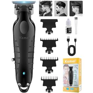 KEMEI PG2299 - Tagliacapelli professionale da uomo, senza fili, rasoio elettrico a T Blade Zero Gap, ricaricabile tramite USB, con 3 pettini guida